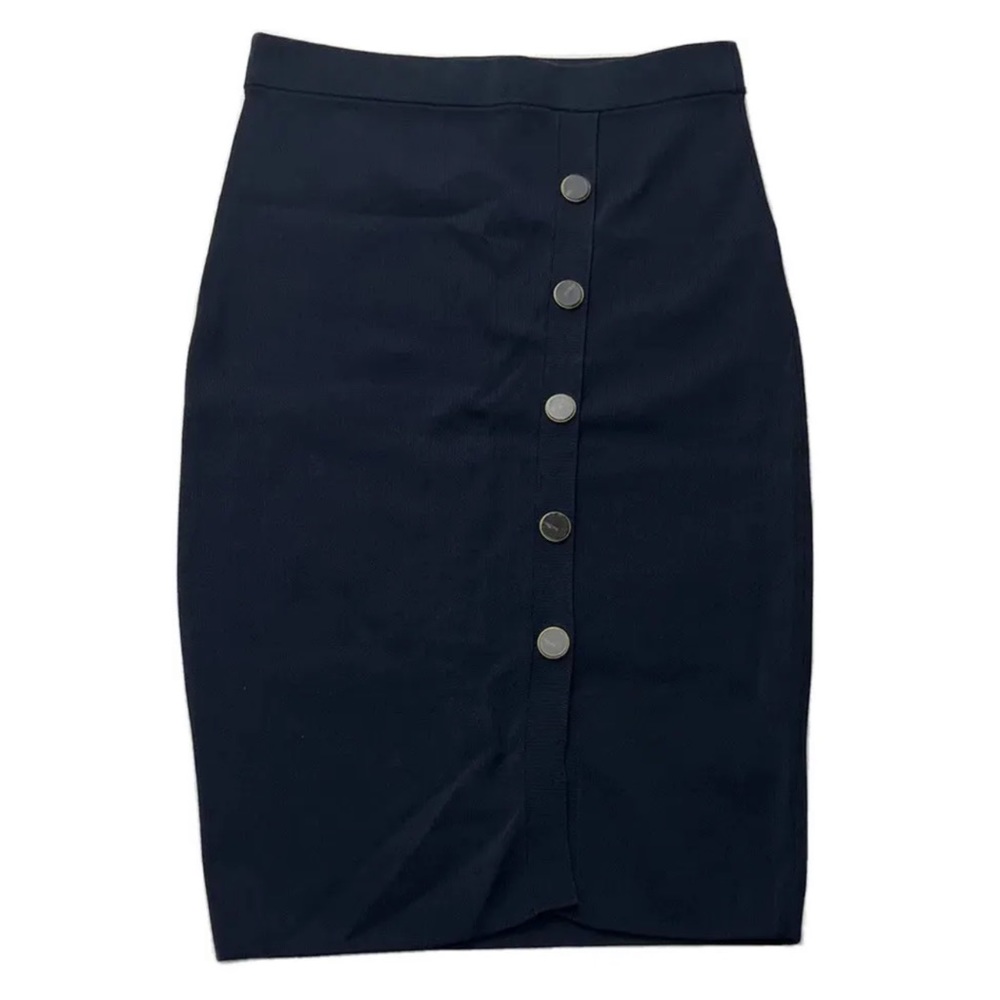Reiss Button Knit Pencil Skirt Navy Blue